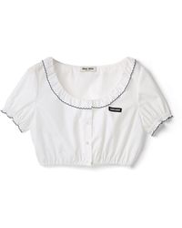 Miu Miu - Embroidered Poplin Crop Top - Lyst