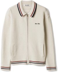 Miu Miu - Cotton Knit Zipper Cardigan - Lyst