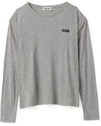 Miu Miu - Long-Sleeved Ribbed Jersey T-Shirt - Lyst
