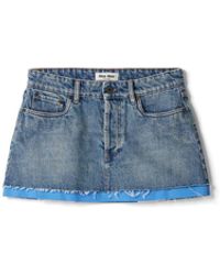 Miu Miu - Denim And Poplin Miniskirt - Lyst