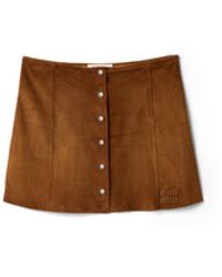 Miu Miu - Waxed Suede Miniskirt - Lyst