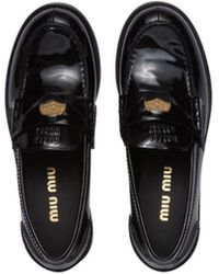 Miu Miu Patent Leather Penny Loafers - Black