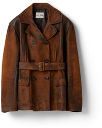 Miu Miu - Double-Breasted Waxed Suede Caban Jacket - Lyst