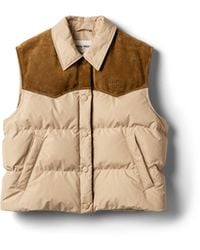 Miu Miu - Technical Pongé And Leather Down Vest - Lyst