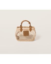 Miu Miu - Woven Fabric Handbag With Leather Trim - Lyst