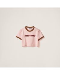 Miu Miu - Embroidered Cotton Jersey T-Shirt - Lyst