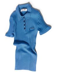 Miu Miu - Ribbed Knit Wool Polo Shirt - Lyst