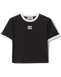 Miu Miu - Cotton Jersey T-Shirt With Embroidered Logo - Lyst