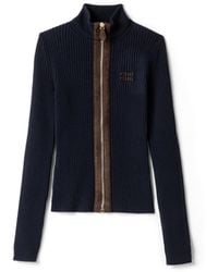 Miu Miu - Cashmere And Leather Zipper Cardigan - Lyst
