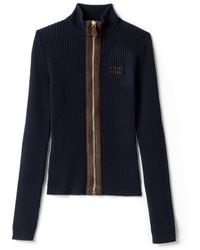 Miu Miu - Cashmere And Leather Zipper Cardigan - Lyst