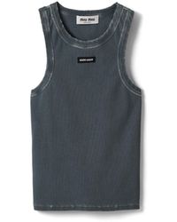 Miu Miu - Garment-Dyed Ribbed Knit Jersey Top - Lyst