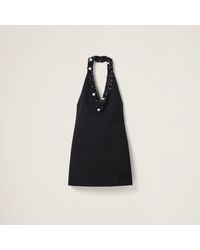 Miu Miu - Embroidered Grain De Poudre Mini-Dress - Lyst