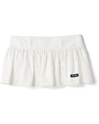 Miu Miu - Slubbed Poplin And Eyelet Lace Miniskirt - Lyst