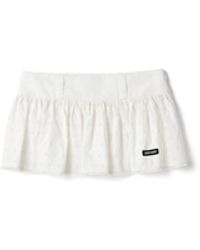 Miu Miu - Slubbed Poplin And Eyelet Lace Miniskirt - Lyst
