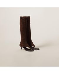 Miu Miu - Brown Suede Thong Boots - Lyst