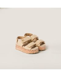 Miu Miu - Raffia-Effect Woven Fabric Flatform Sandals - Lyst