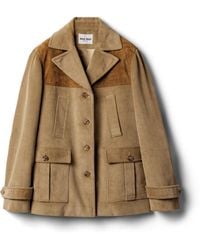 Miu Miu - Single-Breasted Corduroy And Leather Jacket - Lyst