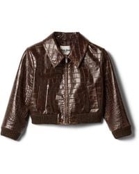 Miu Miu - Croco-Embossed Leather Jacket - Lyst