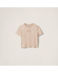 Miu Miu - Garment-Dyed Jersey T-Shirt With Embroidered Logo - Lyst