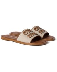 Miu Miu - Canvas And Leather Logo Slides - Lyst