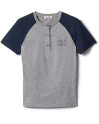 Miu Miu - Cotton Jersey Henley Shirt - Lyst