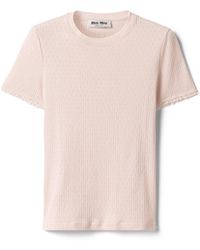 Miu Miu - Pointelle Cotton T-Shirt - Lyst
