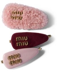 Miu Miu - Set Of Leather, Suede, And Shearling Hair Clips - Lyst