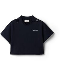 Miu Miu - Cropped Cotton Fleece Sweatshirt - Lyst