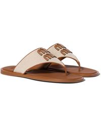 Miu Miu - Zehenstegsandalen Aus Canvas Und Leder, Damen, Größe - Lyst