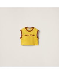 Miu Miu - Cotton Jersey Top With Embroidered Logo - Lyst