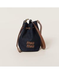 Miu Miu - Denim And Leather Bucket Bag - Lyst