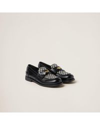 Miu Miu - Brushed Leather And Gingham Check Fabric Loafers - Lyst
