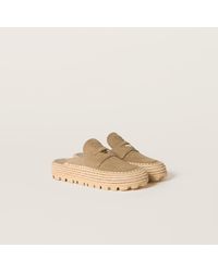 Miu Miu - Suede And Raffia Flatform Mules - Lyst