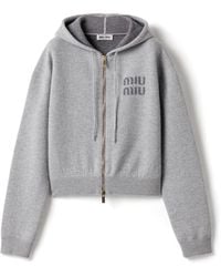 Miu Miu - Double Cashmere Zipper Hooded Cardigan - Lyst