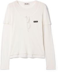 Miu Miu - Ribbed Knit Jersey T-Shirt - Lyst