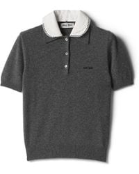 Miu Miu - Cashmere Polo With Embroidered Poplin Collar - Lyst