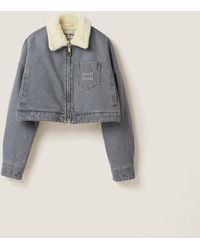 Miu Miu - Embroidered Denim Blouson Jacket - Lyst