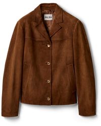 Miu Miu - Waxed Suede Leather Blouson Jacket - Lyst