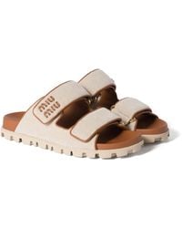 Miu Miu - Canvas And Leather Sandals - Lyst