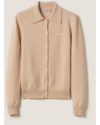 Miu Miu - Intarsia-Knit Logo Cardigan - Lyst