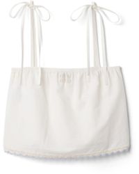 Miu Miu - Besticktes Top Aus Slub-Popeline, Damen, Weiß/Hellblau, Größe - Lyst
