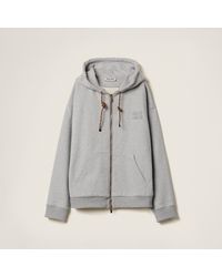 Miu Miu - Oversized Zip-Up Cotton Fleece Sweatshirt - Lyst