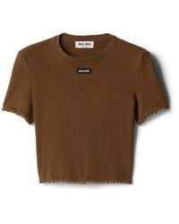 Miu Miu - Cotton Pointelle Cropped T-Shirt - Lyst