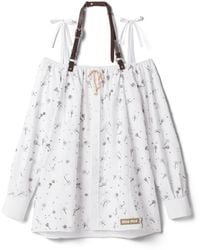 Miu Miu - Embroidered Poplin Mini-Dress - Lyst