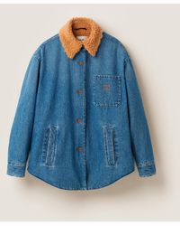 Miu Miu - Embroidered Denim Blouson Jacket - Lyst