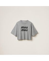 Miu Miu - Cotton T-shirt With Embroidered Logo - Lyst