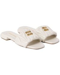 Miu Miu - Matelassé Nappa Leather Slides - Lyst
