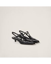 Miu Miu - Brushed Leather Brogue Slingback T-Strap Pumps - Lyst