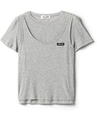 Miu Miu - Ribbed Knit Jersey T-Shirt - Lyst