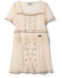 Miu Miu - Embroidered Tulle Mini-Dress - Lyst